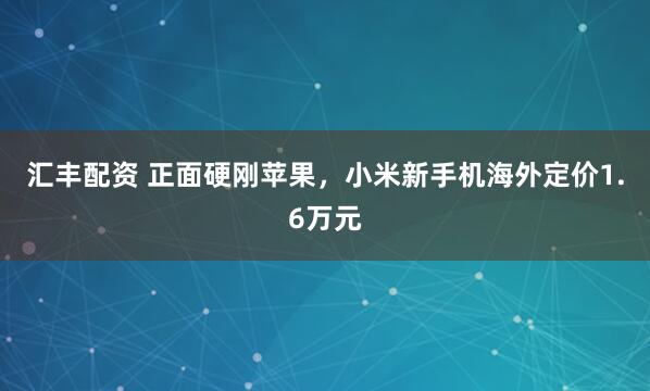 汇丰配资 正面硬刚苹果，小米新手机海外定价1.6万元